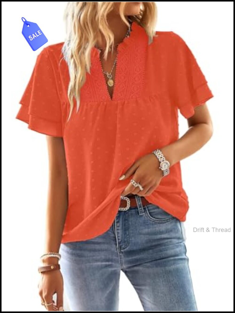 Womens Boho Flowy V Neck Crochet Lace Short Sleeve Blouse Dressy Casual